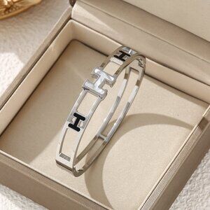 Titanium Steel Luxury Fashion Bangle, H , Pearl White and Black